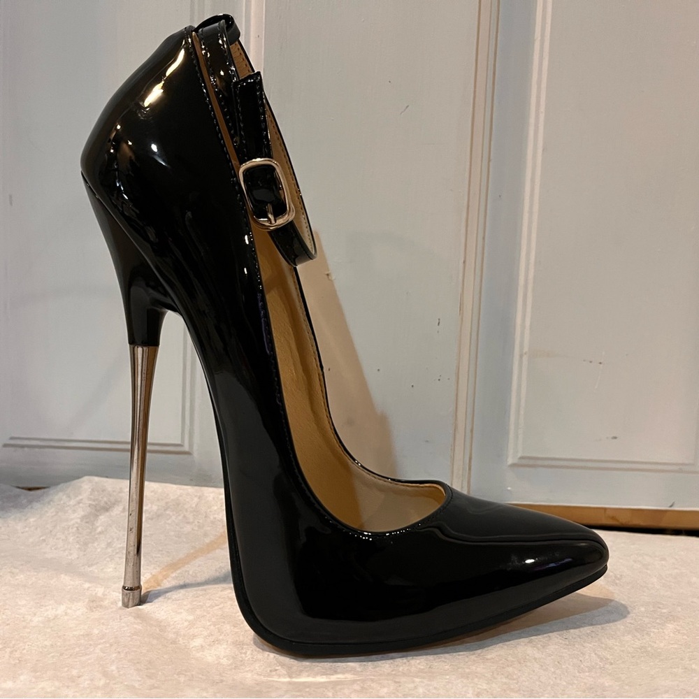 Black Patent Stiletto Ankle Strap Heels NWOB